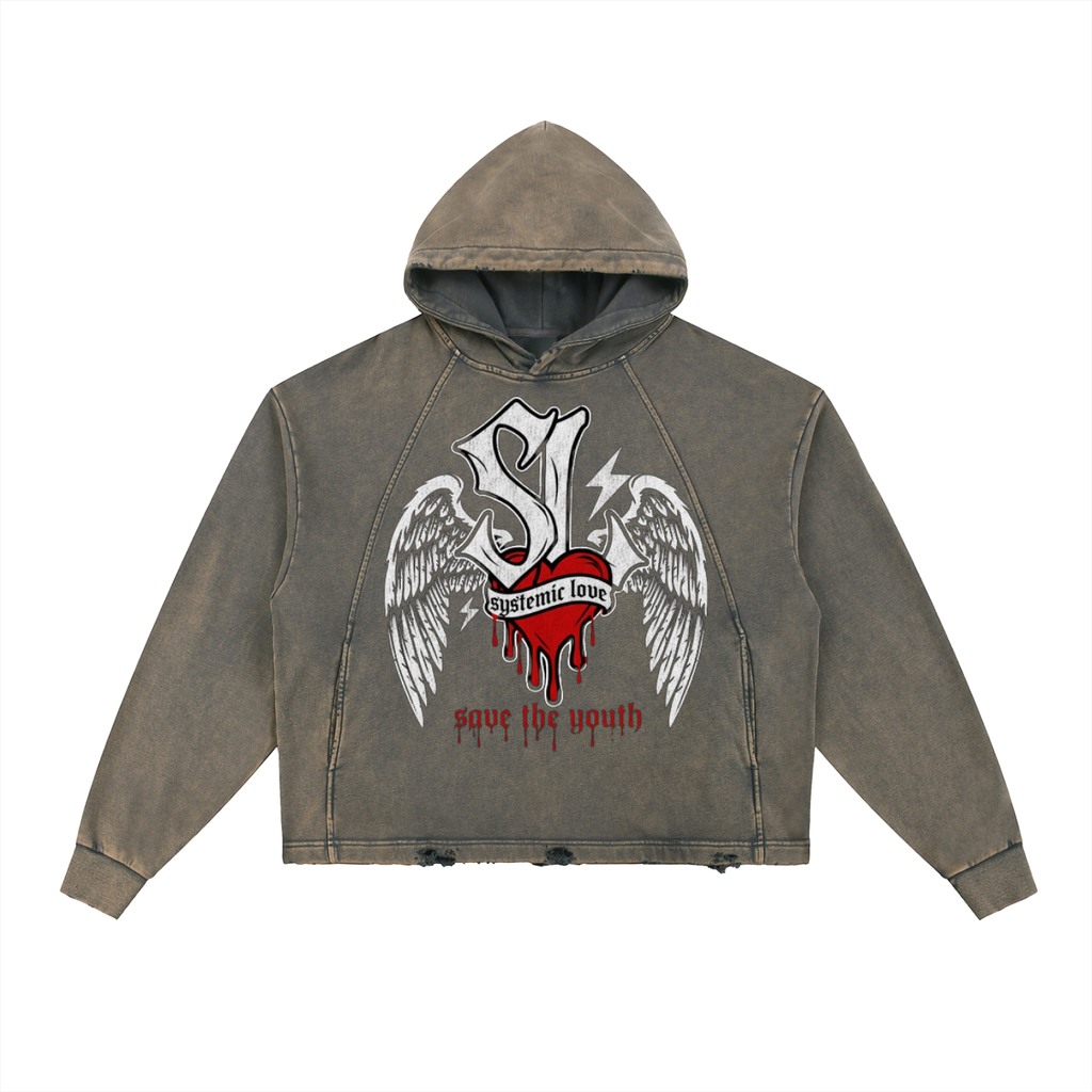 Vintage Washed Frayed-Hem Hoodie