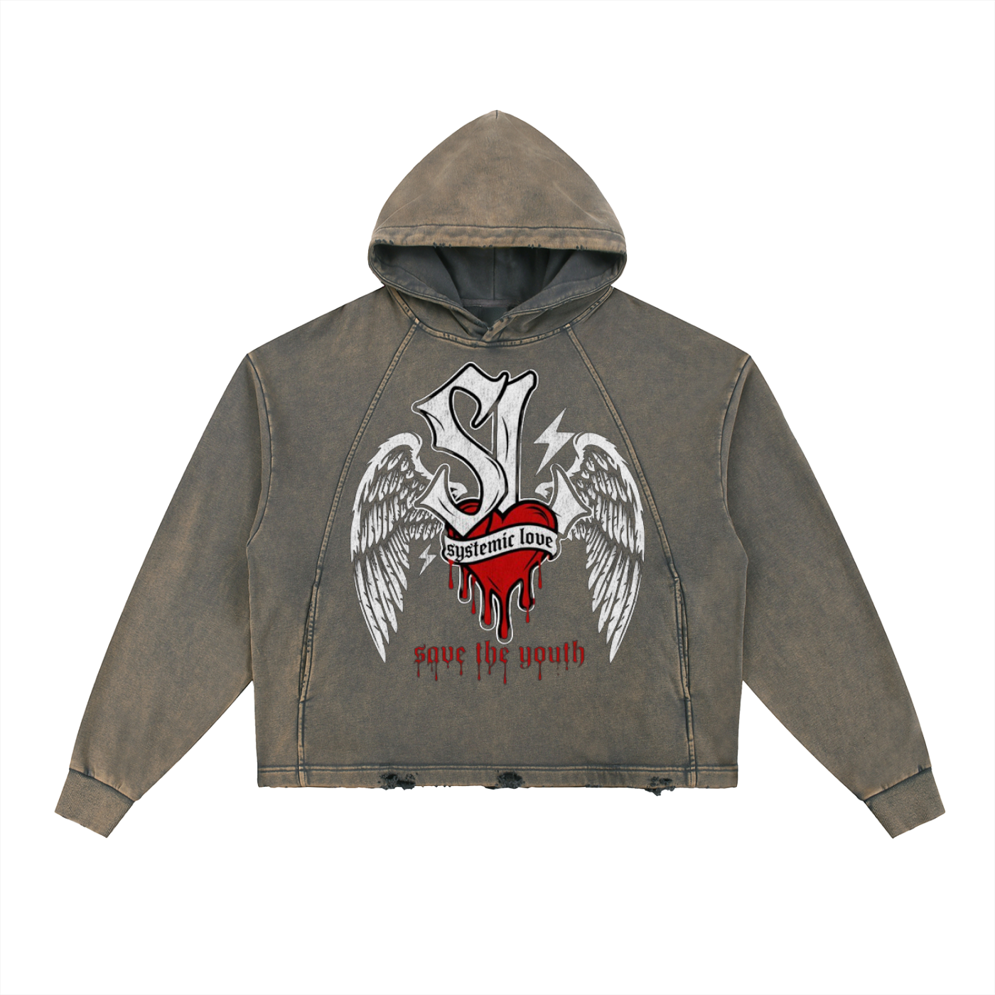 Vintage Washed Frayed-Hem Hoodie