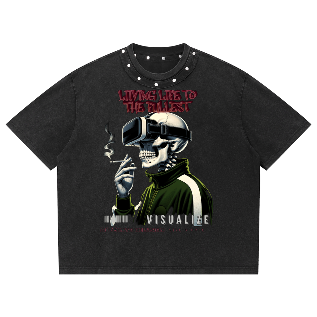 Unisex Washed Boxy Studded T-Shirt