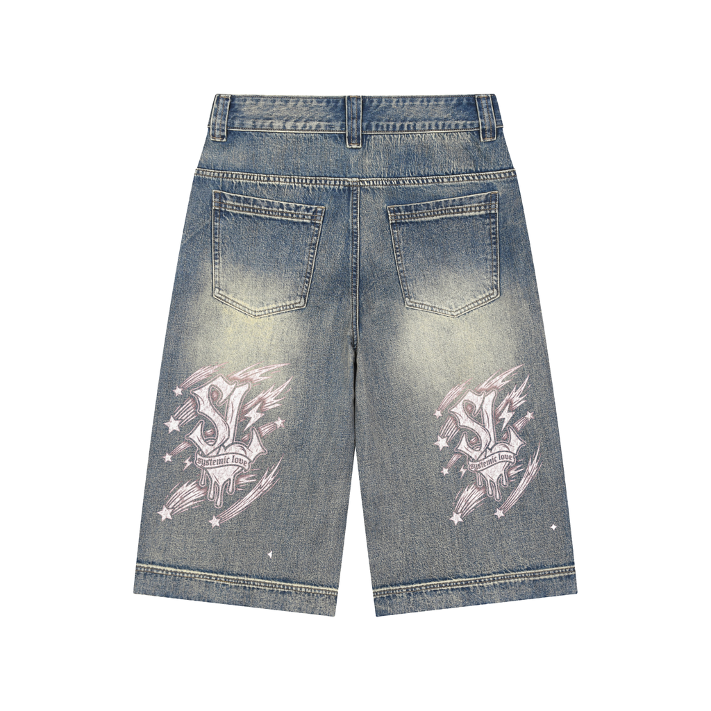Vintage Wash Baggy Denim Shorts